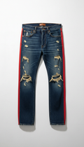 Distressed metro red accent jeans