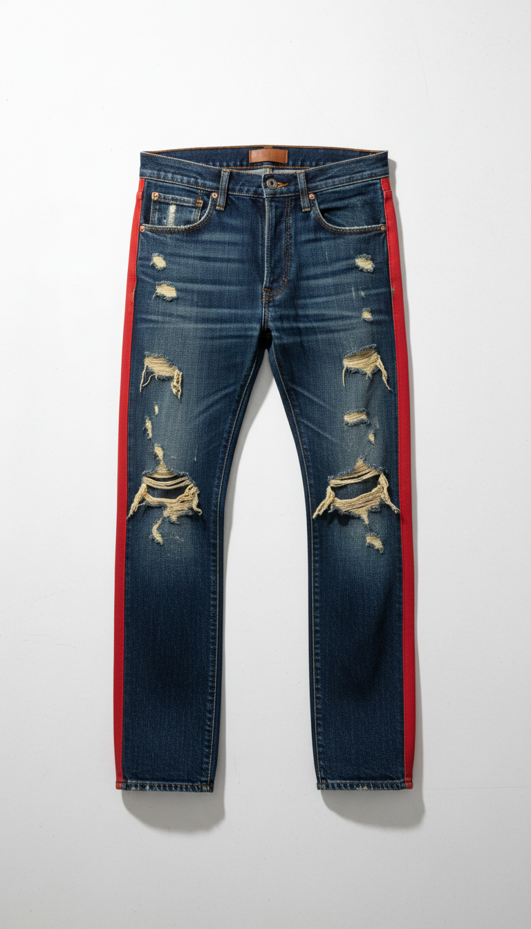Distressed metro red accent jeans