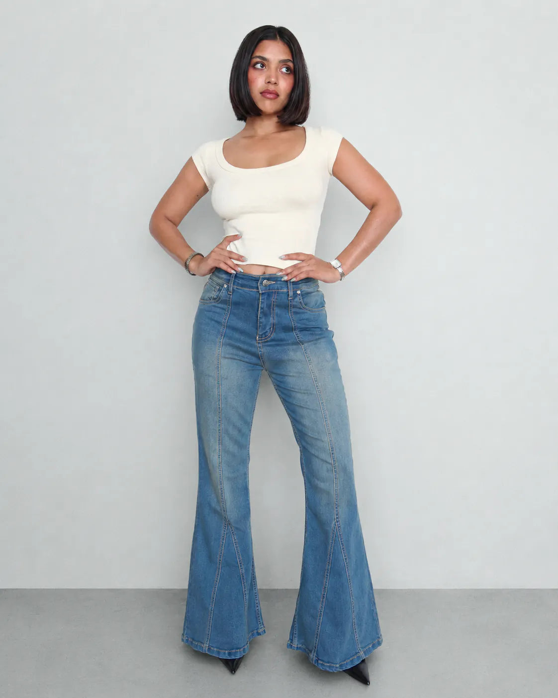 Women's Bohemian Feels Raw Hem Stretch Flare Jeans