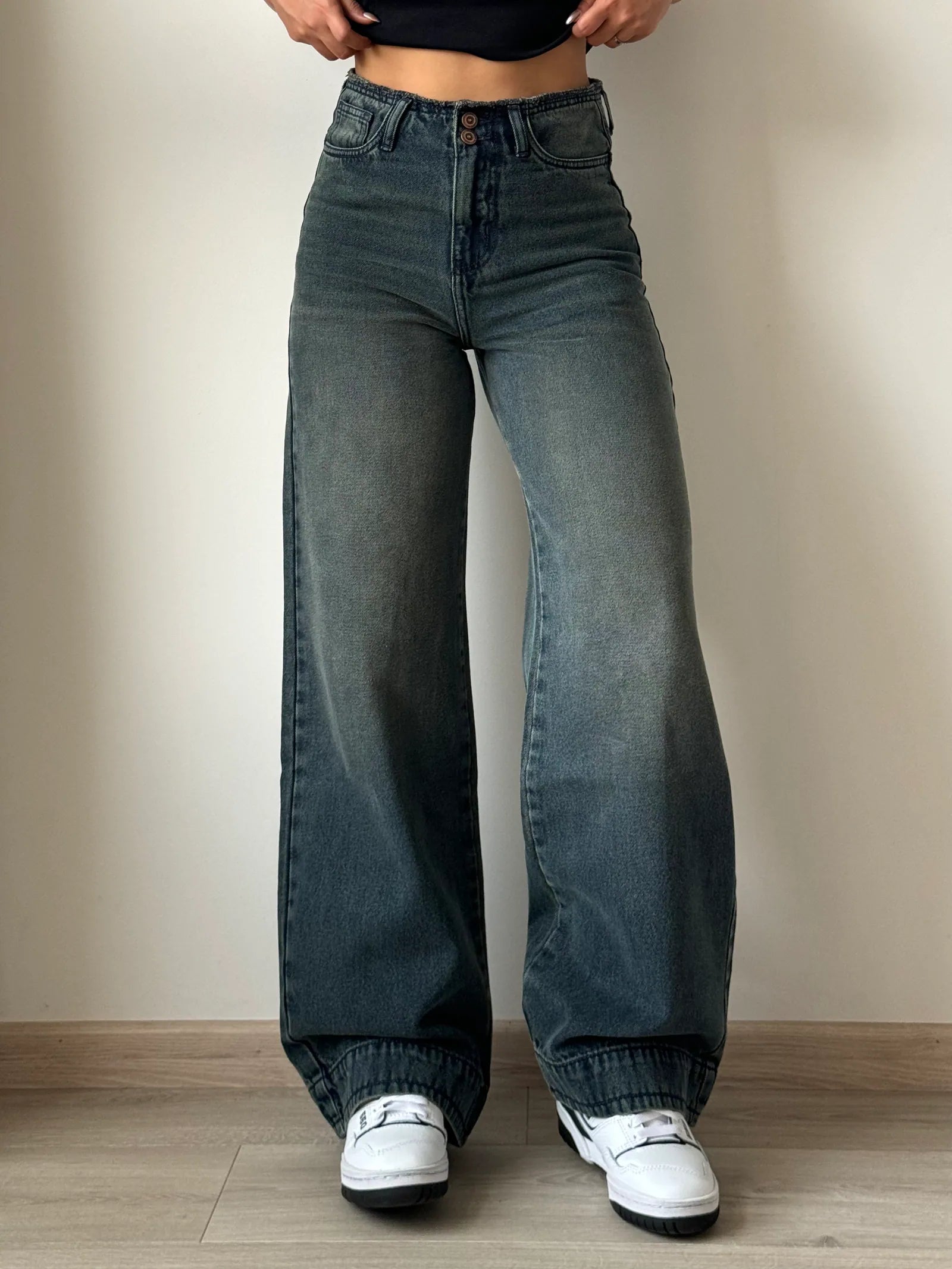 Women's Grunge Edge Double Button High-Waisted Denim