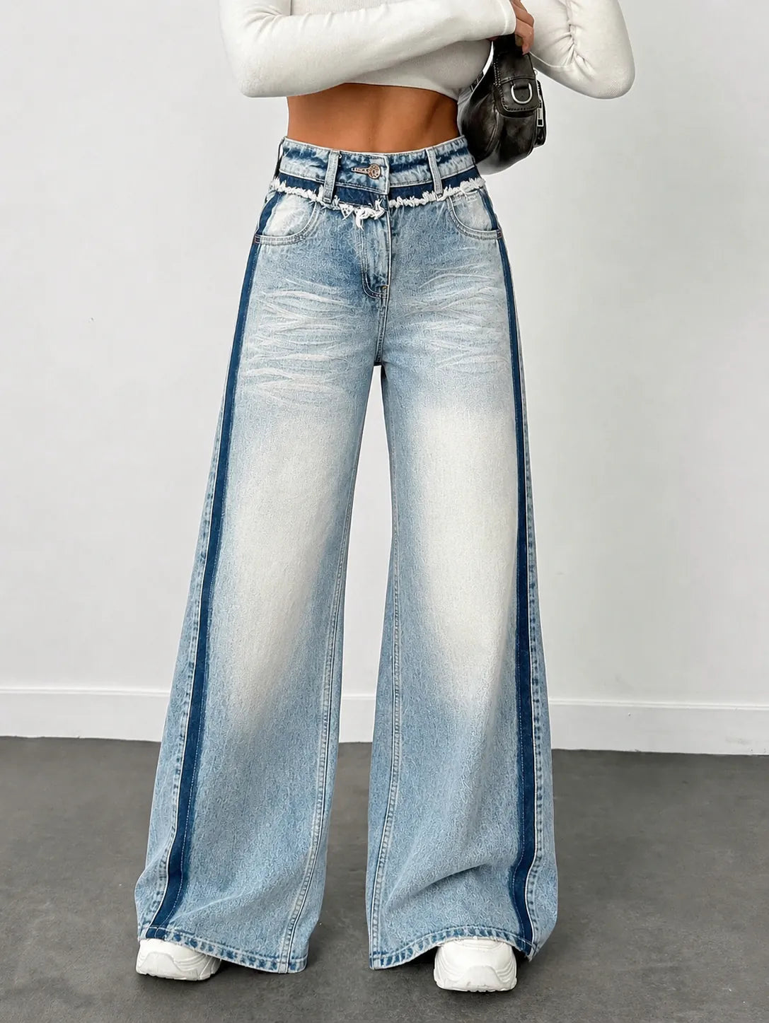 Women High Rise Wide Leg Panel Jeans