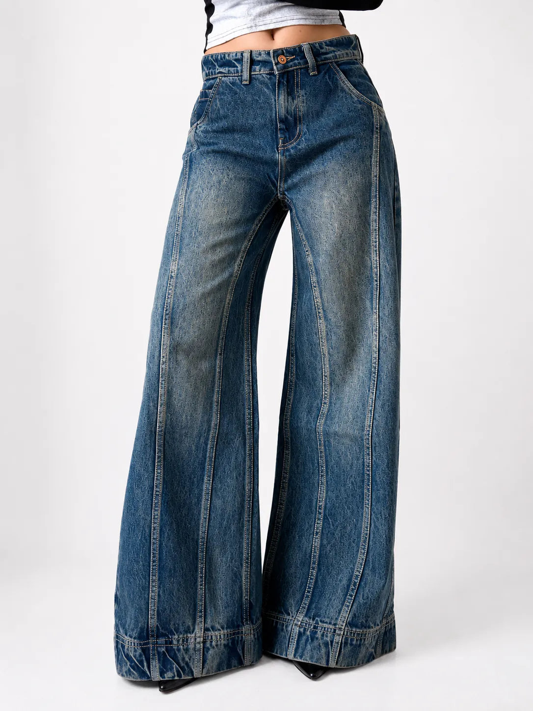 Tinted Vintage Washed Wide Leg Baggy Jeans